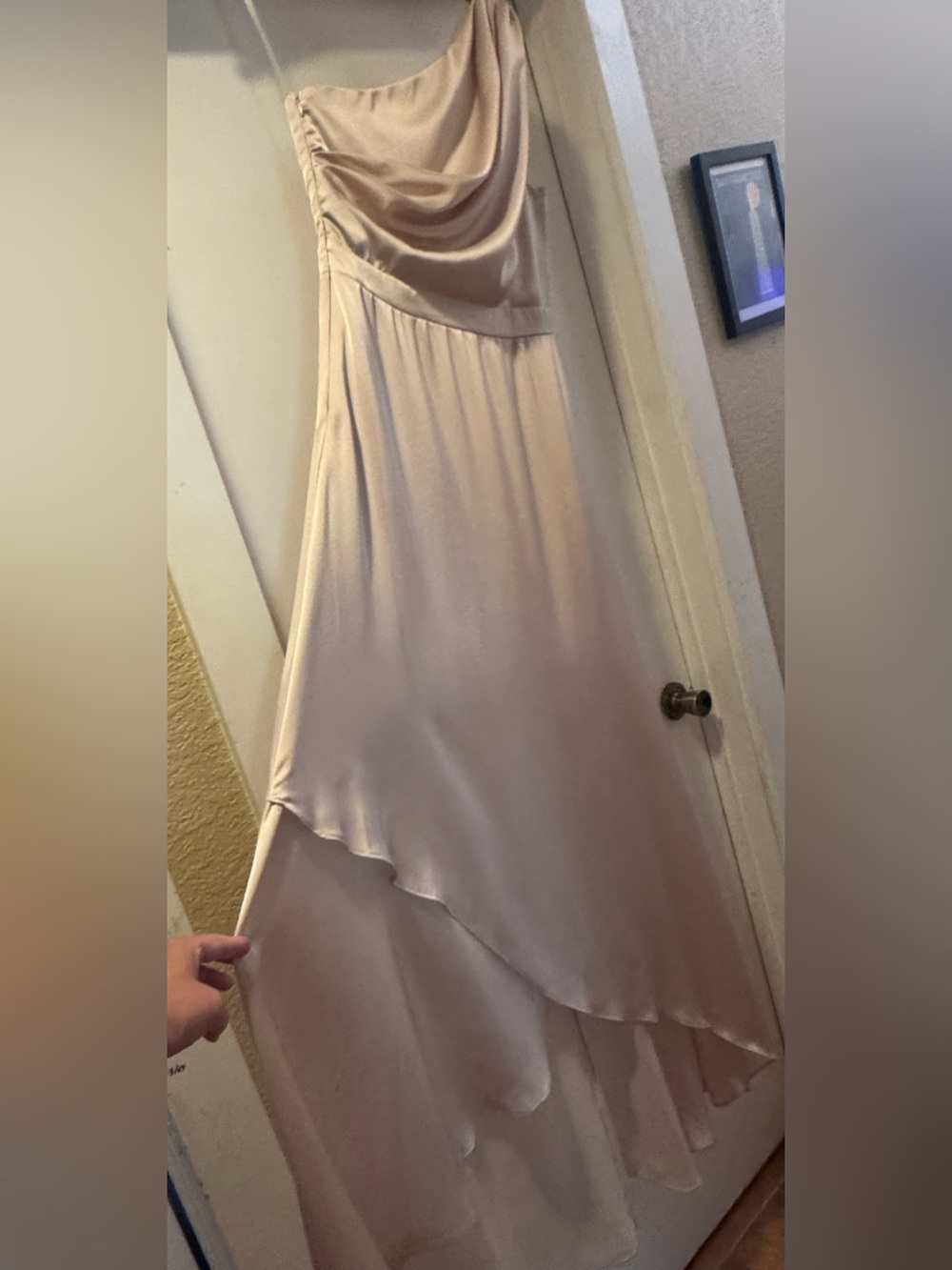 NWT TFNC London Delali One Shoulder Satin Maxi Dress Blush Champagne Size 10 - Picture 5 of 16